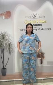 Đồ bộ nữ trung niên cho mẹ bộ trung niên nữ  mango quần dài ống rộng -QC01