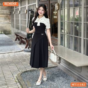 Đầm thiết kế BEMINE cổ sen có cavat kiểu dáng chữ A phù hợp đi làm-MT11182