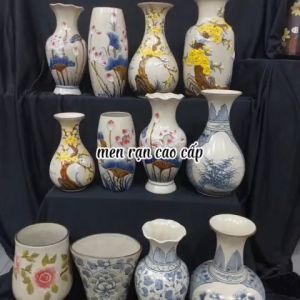 Bình gốm cắm đào tết gốm sứ fulogo