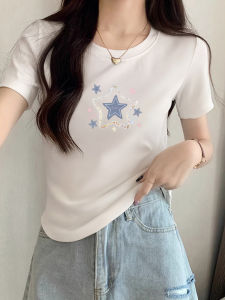 Áo Thun Cotton Tay Ngắn Mùa Hè Cho Nữ Dáng Rộng in Họa Tiết Ngôi Sao Phong Cách Thường Ngày Chất Liệu Cotton Nguyên Chất