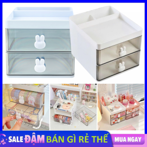 Tủ Mini 2 Tầng Để Bàn Có Ngăn Kéo Đựng Đồ Kèm Sticker Dễ Thương - Kệ Nhựa / Kệ Thỏ 2 Tầng Hộp Đựng Bút  Phụ Kiện Để Bàn Mini Có Ngăn Kéo 2 Tầng / Giá Để Đồ  Kệ Mỹ Phẩm