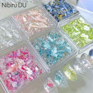 Bộ Phụ Kiện Trang Trí Móng Tay 3D Hình Vỏ Sò Cực Quang Không Đều Vỏ Ốc Xà Cừ Ngọc Trai Nhiều Màu Đá Pha Lê