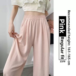 YAYANGREN | Pink Acetate Flowy Loose Pants Slim Fit