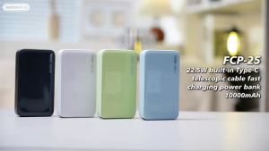 REMAX FCP-25 10000mAh 22.5W Self-contained Type-C Power bank retractable cable fast charging Light weight Powerbank