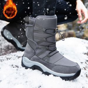Northeast Mens Winter Snow Boots High-Cut Fleece Lined Warm Cotton Outdoor Anti-Slip Waterproof Ski Boots Fashionable Youth Trend