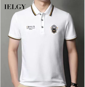 IELGY Mens polo new business T-shirt casual polo lapel top