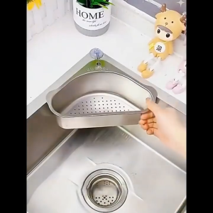 1pc Stainless Steel Triangular Sink Strainer Sink Corner Rack Vegetable Strainer Fruit Storage Drain Basket Wire Mesh Sponge Holder