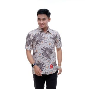 Kemeja Batik Ayah dan Anak Laki-laki Lengan Panjang Motif Abu Umur 12 Tahun