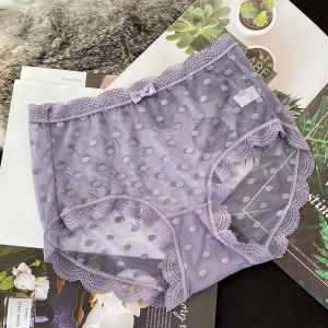 พลัสไซส์ ผู้หญิง ตาข่าย กางเกงใน Mid-high เอว บาง เซ็กซี่ โปร่งแสง ลูกไม้ Edge ไร้รอยต่อสบาย ระบายอากาศได้ดี ชุดชั้นในสามเหลี่ยม