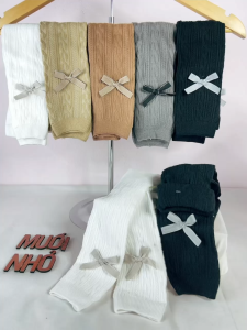 Quần tất len gân cho bé gái sơ sinh – đính nơ siêu xinh – giữ ấm thu đông 🌱 Muối Nhỏ 🌱