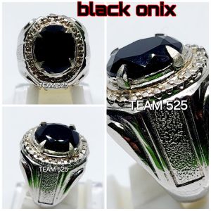 Cincin Batu Permata Black Onix Cutting Dim 12x10 Mewah