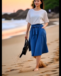 (Stock in KL-164 ) 58cm Women Midi Skirt Blue Denim Jeans Skirt