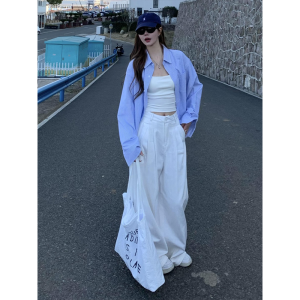 Quần Jeans Ống Thẳng Ôm Dáng Cạp Cao Màu Trắng Rộng Rãi Dài Đến Sàn Cho Nữ Mùa Hè Quần Jeans Denim Dài Cao Cấp