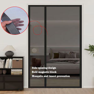 Black side opening mosquito proof door curtain magnetic suction design invisible mosquito proof self installing without punch