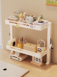 2 Tier Desktop Storage Rack Clamp-On Organizer Shelf Office Table Stationery Bookshelf Rak Desktop Organizing Rack