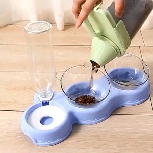 Tempat Makan dan Minum kucing 3 in 1 - Bowl anjing Double Mangkok 1 set
