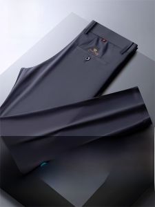 ROMON | Lormen Mens Casual Pants Summer Thin Straight Leg Ice Silk Long Business No Ironing Workwear Black Western Trousers