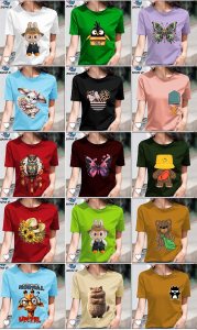 40rb Dapat 6pcs Kaos wanita Lengan Pendek o neck leher bulat Print DTF Termurah