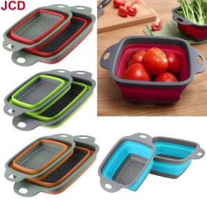JCD 1pcs Fruit Vegetable Washing Basket Foldable Strainer Silicone Colander Dish Collapsible Drainer Filter Kitchen Storage Tool