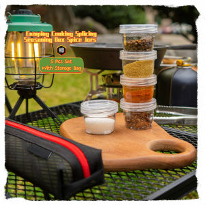 Outdoor Camping Cooking Splicing Seasoning Box Spice Jars 5 Pcs Set Rotatable Splicing Food Grade PET 40ml Picnic Condiment Dispenser Containers with Storage Bag