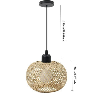 JOYINLED Pendant Light Vintage Dining Table Rattan Bamboo Pendant Lamp Retro Style Lantern E27 Chandelier Wicker Lampshade 20CM