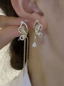 Asymmetric Butterfly Earrings Luxury Minimalist Design High-End Studs Women Cold Style AB Jewelry No Piercing Clip-Ons