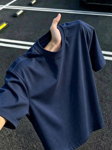 Summer Loose Versatile Pure Color Navy 100% Cotton T-shirts