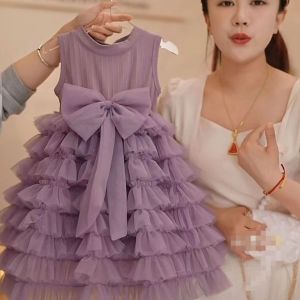 Elegant Lovely Childrens Dress Puff Sleeves Mesh