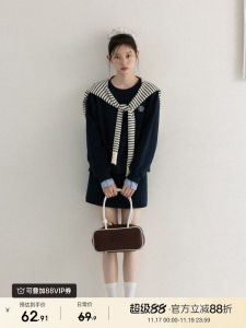 Casual Style Korean Blue Embroidery Sweatshirt Skirt Set Womens New Early Autumn College Style Two-Piece Set Breathable Medium Thickness