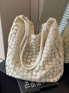 Summer Floral Lace Hollow out Large Capacity Commuter Womens Tote Bag Double Shoulder Strap Magnetic Buckle Closure Handbag