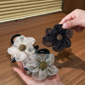 เครื่องประดับผมดอกทานตะวัน ตัวช่วยสำหรับทำผมเป้า ที่มีคริสตัลประดับ รูปดอกไม้ เครื่องประดับผมแบบหนีบหางม้าสำหรับผู้หญิง