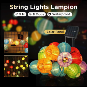 Lampu Lentera LED Tenaga Surya Multiwarna 20 LED 8 Modes 5M Solar Light Waterproof