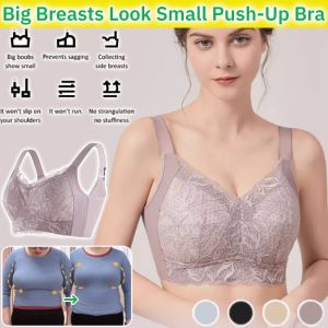 Big Breasts Look Small Push-Up Bra Full Coverage Plus Size Seamless Bra Lace Thin Wireless Underwear