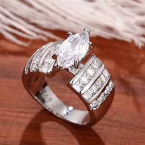 Huitan Gorgeous Women Ring Inlaid Brilliant Marquise CZ Geometric Design Party Lady Accessories Fashion Wedding Charming Jewelry