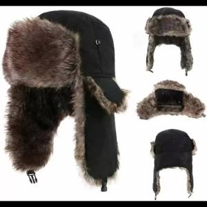 Mens Warm Soldier Hat Winter Pilot Patrolman Earmuffs Polyester Fiber Warm Russian Ski Hat Windproof Cold Pilot Hats