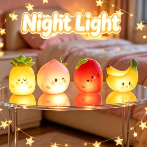 Bandai | LED Night Light Strawberry Banana Peach Cute Fruit Silicone Bedroom Atmosphere Lamp Soft Glow Desk Lamp Christmas Birthday Gift