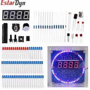 Estardyn DS1302 Rotating LED Alarm Clock Kit DIY C51 MCU Learning Board POV Display 5V for Soldering Training