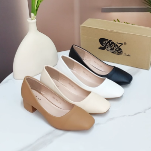 [JY] summer fashion 1 Inch square toe Leather Black Shoes heels shoes for women