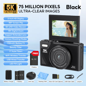 LONAISCI KP-2 5K Digital Camera 75MP 18X Zoom 180° Flip Screen Selfie Camera Portable Camera Beauty Camera 5K HD Video Camera Outdoor Travel Birthday Gift Student Gift
