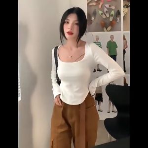 ELMORA | BJ1078 Baju Wanita Lengan Panjang Kaos Polos Fashion Wanita Korea Spandek Long Sleeve