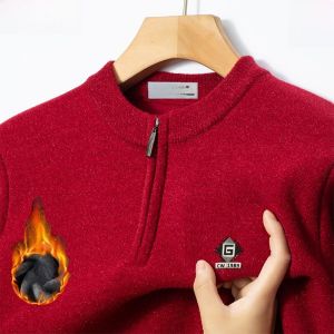 Warm Fleece Lined Thickened Half Zipper Winter Sweater for Men Business Gentleman Style Long Sleeve Mid-Year Knitwear