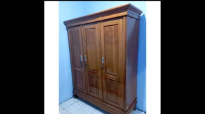 Lemari pakaian kayu jati pintu 3 hijab minimalis cermin