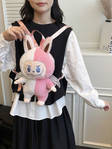 Labubu Plush Crossbody Bag Childrens Backpack Double Shoulder Bag Bubble Mat Youth Cartoon Doll Vertical Square Shape Bag