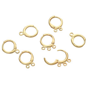 2pcs/bag 15mm 14K Gold Plated Brass Single Double Ring Three Ring Circular Ear Buckle For DIY Fashion Wearing Jewelry Making Accessories