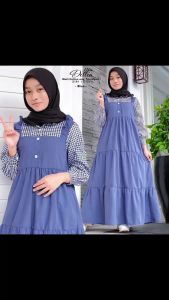 Gamis Anak Gamis Anna Dress Plus Size Warna Monokrom dengan Lengan Panjang untuk Usia 9-17 Tahun