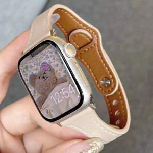Slim Leather Strap for Apple Watch Band Ultra 49mm 8 41mm 45mm 7 SE 654321 44mm Women Bracelet Loop for iwatch series 42mm 40mm