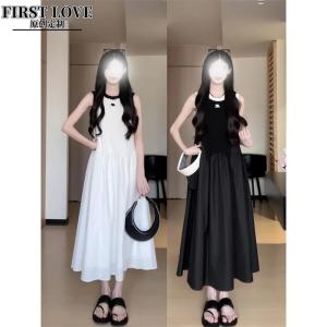 Váy Dài Tay Không Tay Cổ Tròn Màu Trơn Thường Ngày Cho Nữ Mùa Xuân Thu Dáng Rộng Che Béo Thon Dài qua Đầu Gối