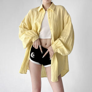 MUYUZI | Sun Protection Loose Women Yellow Long Sleeve Shirt