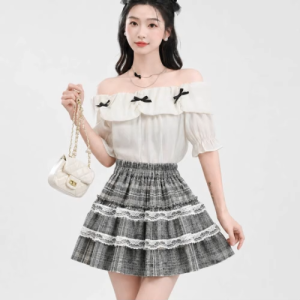 🔥[D112] Chân váy xòe CARO PHỐI 2 REN có lót trong XẾP TẦNG lưng thun co giãn dáng ngắn - Kholenqc