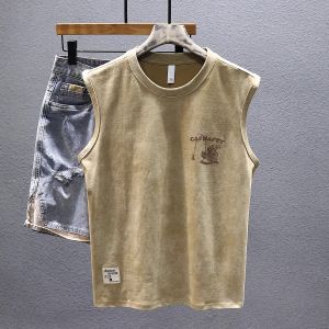 2025 New American Style Sleeveless Vest Loose Fit Basketball Mens Casual Versatile Sportswear round Neck Sweatback Tank Top